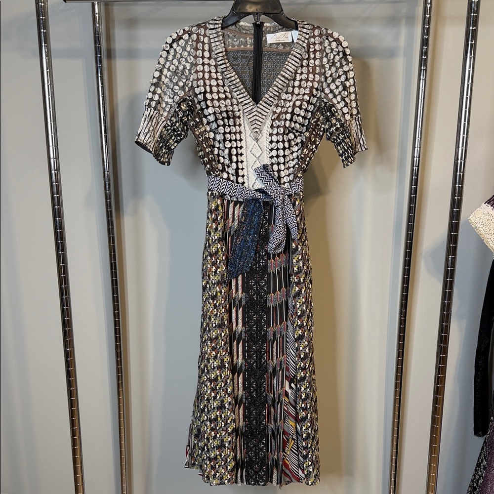 Byron Lars Black and White Patterned Midi Dress-New Without Tag